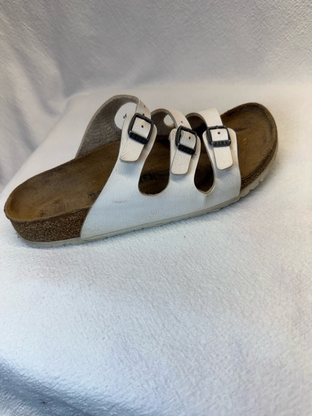 Hippie Style Birkenstock Women Florida White Triple-Strap Cork Footbed Sandals - Picture 5 of 10